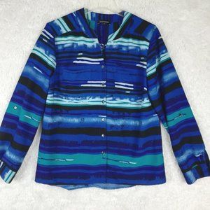 Notations‎ Womens Shirt Top Button Down Blue Stripes Roll Tab Long Sleeve M